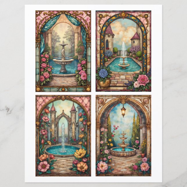 Baroque style water fountain scenes paper cards (Framsida)