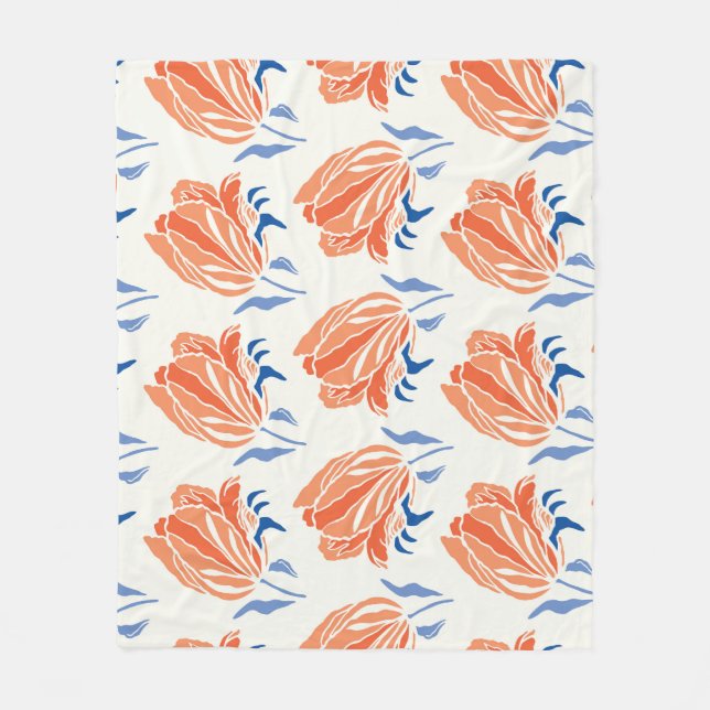 Baroque Tulip: Botanisk Vintage Linocut Fleecefilt (Framsidan)