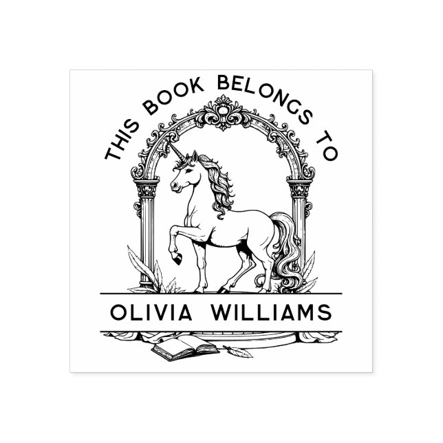 Baroque Unicorn Bookplate Frimärke Stämpel (Tryck)