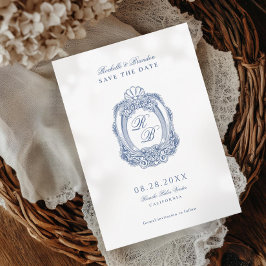 Baroque Vapensköld Fransk Blue Antique Bröllop Spara Datumet