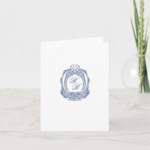 Baroque Vapensköld Fransk Blue Initialer Bröllop P Anteckningskort