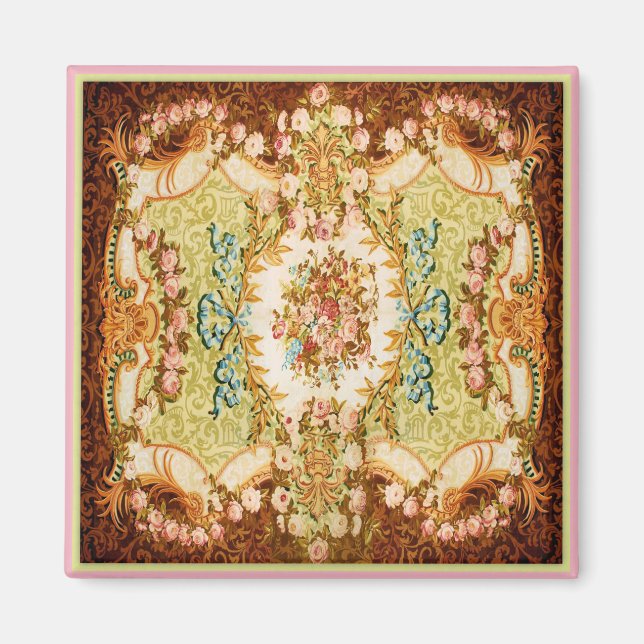 Baroque Victorian blommigt ro tapestry Magnet (Framsidan)