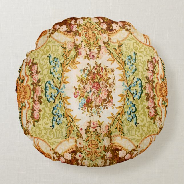 Baroque Victorian blommigt ro tapestry Rund Kudde (Framsidan)
