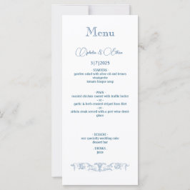 Baroque Vintage Dusty Blue bröllopsfest Menu