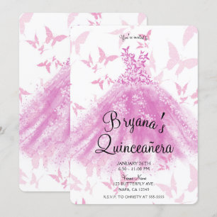 Bärpink Butterfly Dance Klänning Quinceañera Inbjudningar