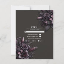 Bärpurpur svart lilja ros blommande bröllop RSVP