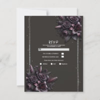 Bärpurpur svart lilja ros blommande bröllop RSVP
