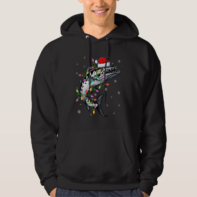 Barracuda Fish Julafton Lighting Reindeer Barracud Hoodie (Framsida)
