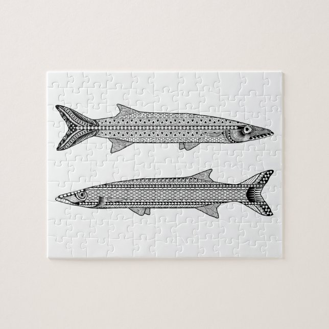 Barracuda Fish Vuxen Coloring Puzzle Pussel (Horisontell)
