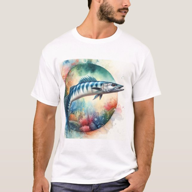 Barracuda in Vibrant Waters 130624AREF119 - Waterc T Shirt (Framsida)