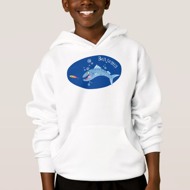 Barracudafisk hungrig fiske tecknad illustration t shirt (Framsida)