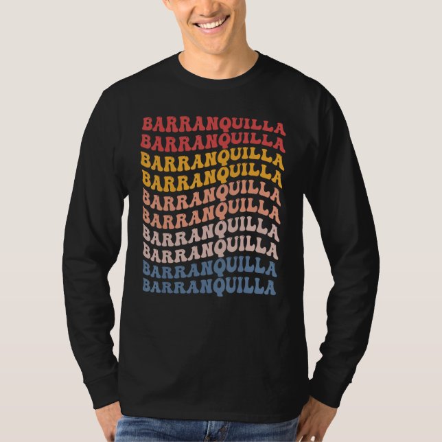 Barranquilla City Groovy Retro T Shirt (Framsida)
