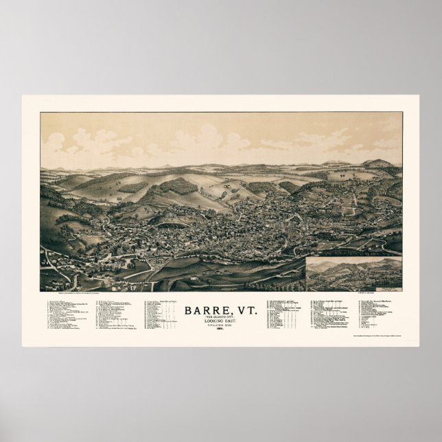 Barre, VT Panoramic Karta - 1891 Poster (Framsidan)