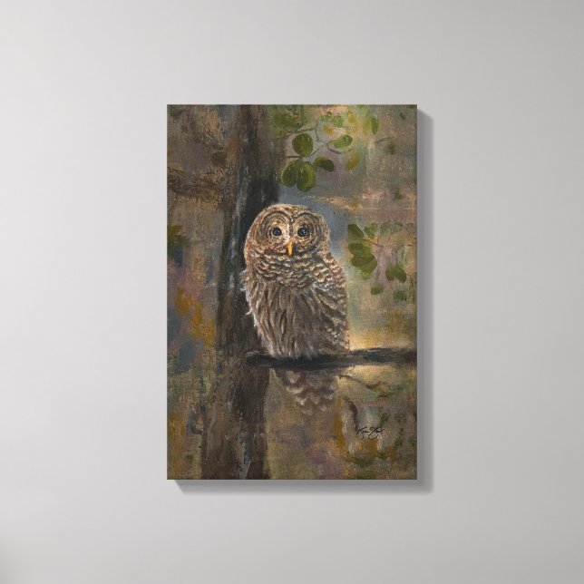Barred Owl Painting 14 x 28 Canvastryck (Framsida)