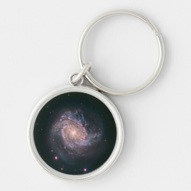 Barred Spiral Galaxy Messier 83.2 Rund Silverfärgad Nyckelring (Framsidan)