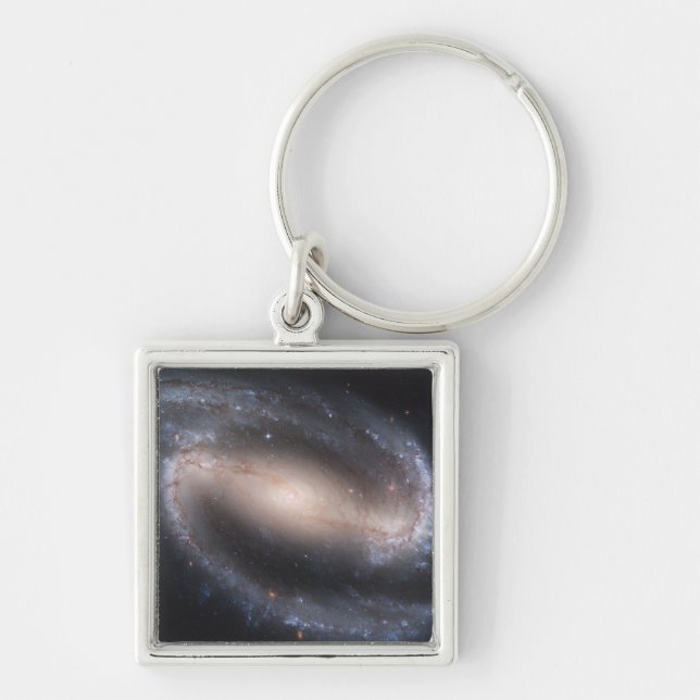 Barred Spiral Galaxy NGC 1300 Fyrkantig Silverfärgad Nyckelring (Framsidan)