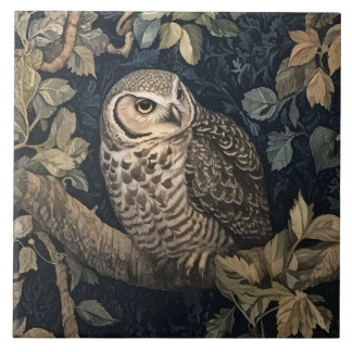 Barred Uggla i Night Forest William Morris Stil Kakelplatta