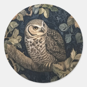Barred Uggla i Night Forest William Morris Stil Runt Klistermärke