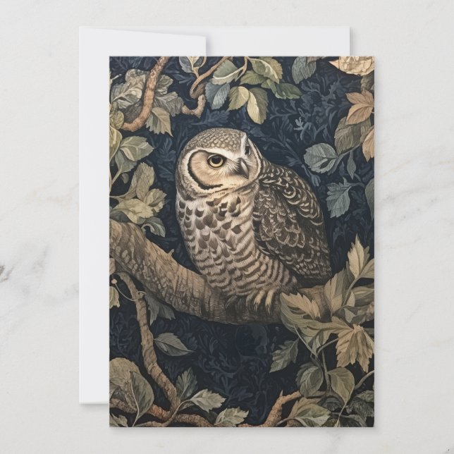 Barred Uggla i Träd William Morris Stil Inbjudningar (Framsida)