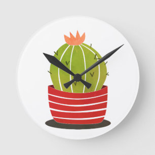 BARREL CACTUS i rött konst Rund Klocka