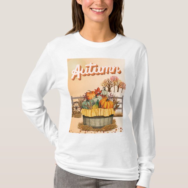 Barrel Fullt of Pumpkins Autumn T Shirt (Framsida)