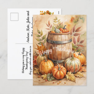 Barrel med Pumpkins Happy thanksgiving Helg Vykort