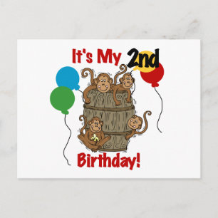 Barrel of Monkey 2nd Birthday Tshirts and Gifts Vykort