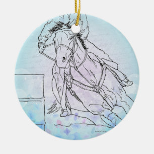 Barrel Racer (blå/blommor/brev) Julgransprydnad Keramik