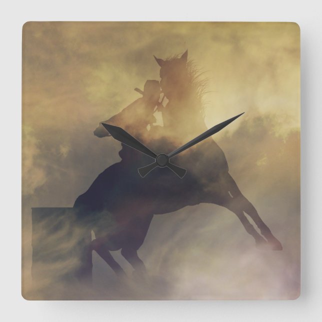 Barrel Racer Clock Fyrkantig Klocka (Framsida)