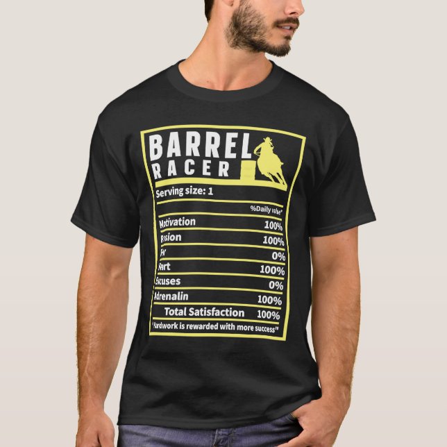 Barrel Racer Nutrition Facts Rodeo Cowgirl Barrel T Shirt (Framsida)