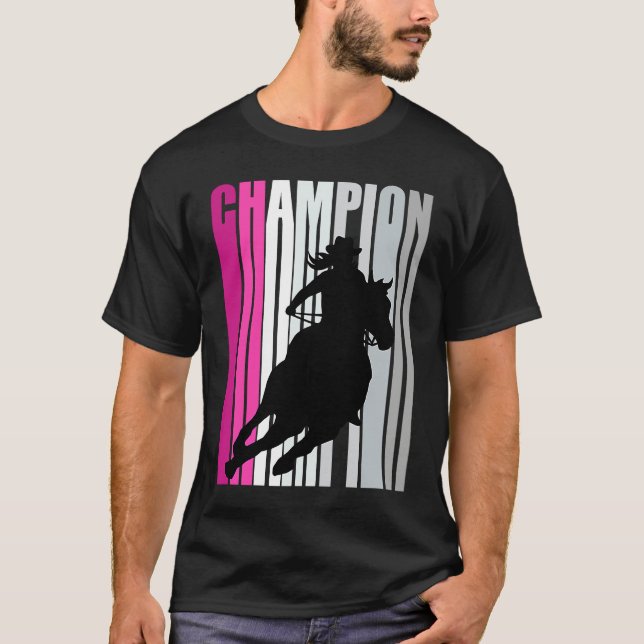 Barrel Racing Champion Horse Riding Pink Retro Cow T Shirt (Framsida)