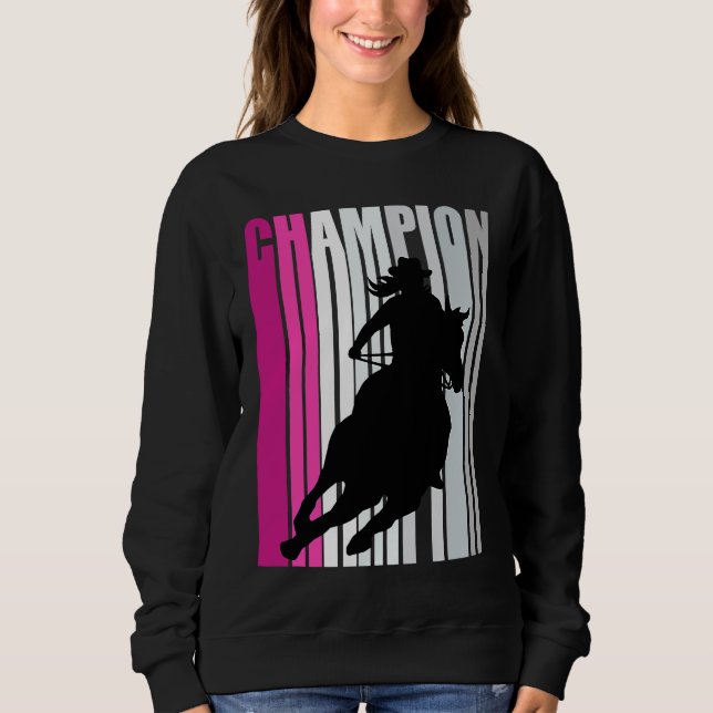 Barrel Racing Champion Horse Riding Pink Retro Cow T Shirt (Framsida)
