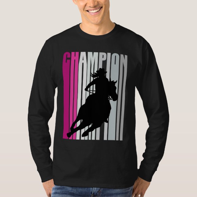 Barrel Racing Champion Horse Riding Pink Retro Cow T Shirt (Framsida)