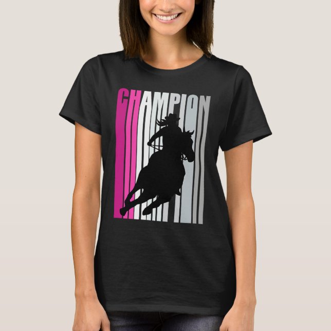 Barrel Racing Champion Horse Riding Pink Retro Cow T Shirt (Framsida)