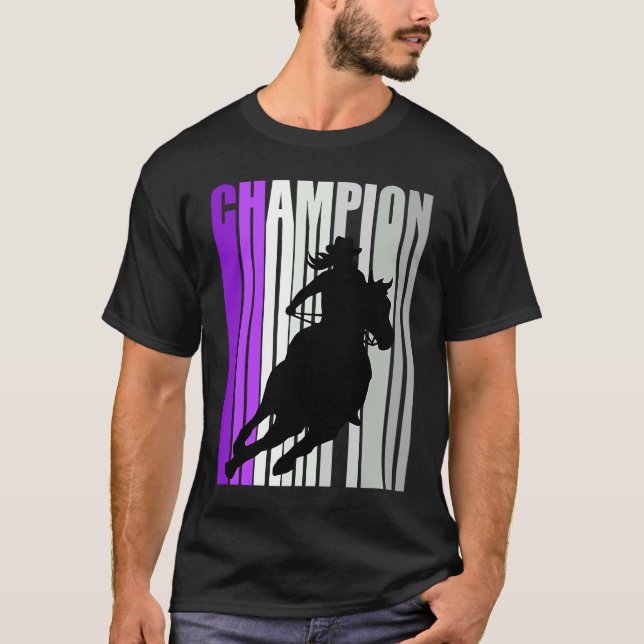Barrel Racing Champion Horse Riding Purple Cowgirl T Shirt (Framsida)