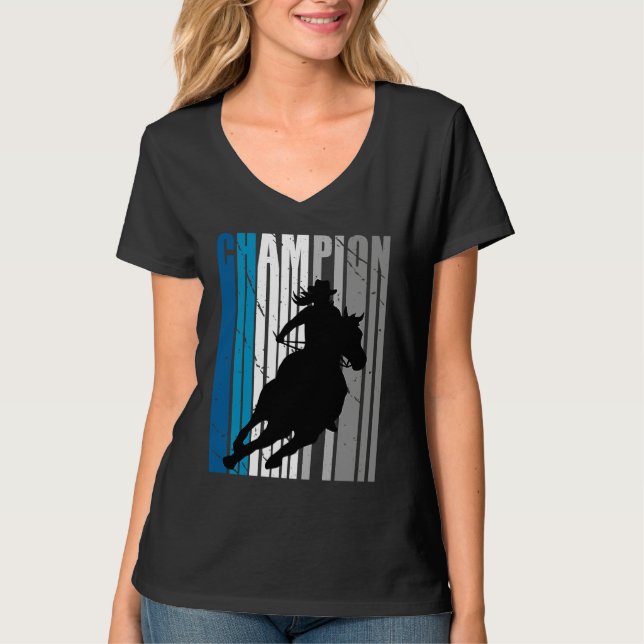 Barrel Racing Champion Horse Riding Teal Cowgirl W T Shirt (Framsida)