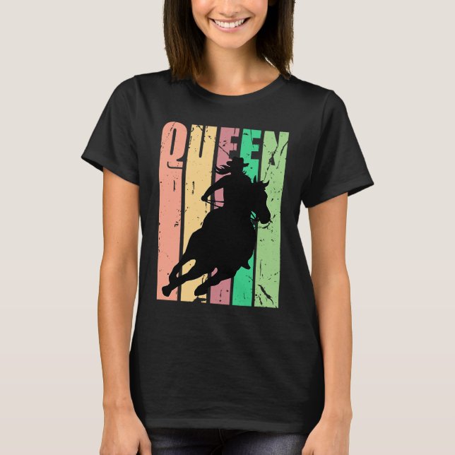 Barrel Racing Queen Rodeo Women Cowgirls Retro Vin T Shirt (Framsida)