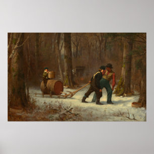 Barrel Sled i en Snowy Forest av E Johnson Poster