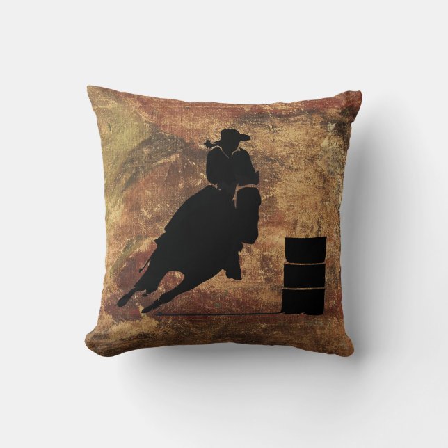 Barrel Tävla Girl Silhouette på Grunge Struktur Kudde (Framsida)