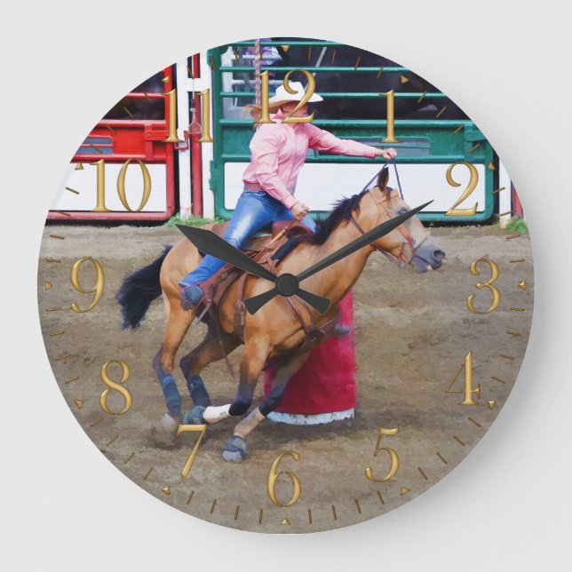Barrel-Tävla Rodeo Cowgirl Design I Stor Klocka (Framsida)