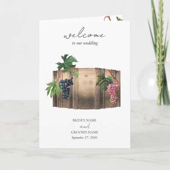 Barrel Winery Vineyard Bröllop serviceorder Program (Framsida)