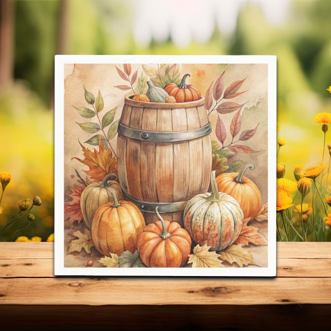Barrel with Pumpkins Fall Pappersservett (Skapare uppladdad)