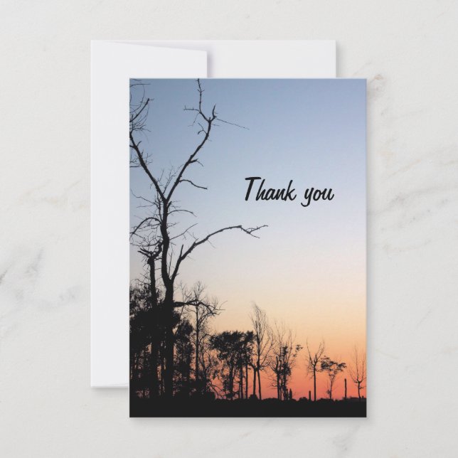 Barren Träd vid Sunset i Vår tackkort Tack Kort (Framsida)
