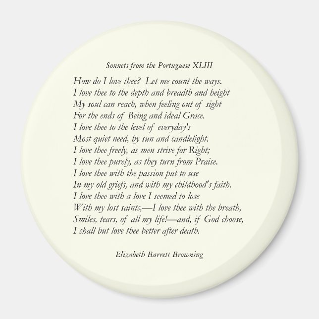 Barrett Browning - Sonnets från portugisiska 43 Magnet (Framsidan)