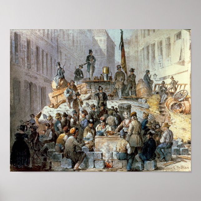 Barricades in Marzstrasse, Wien, 1848 Poster (Framsidan)