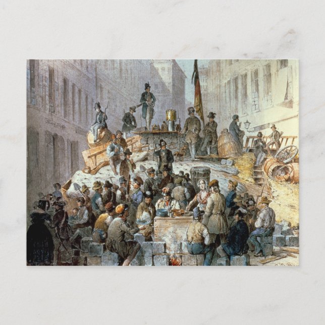 Barricades in Marzstrasse, Wien, 1848 Vykort (Framsida)