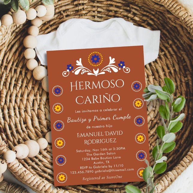 Barro Blommigt Cielito Lindo Bautizo y Primer Cump Inbjudningar (Skapare uppladdad)