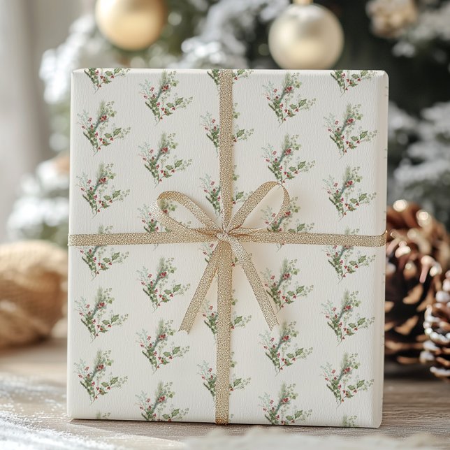 Bärrött grädde botaniskt helgdag christmas presentpapper (Skapare uppladdad)