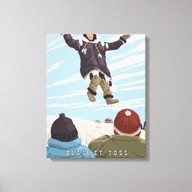 Barrow, Alaska Blanket Toss Vintage resor Canvastryck (Framsida)