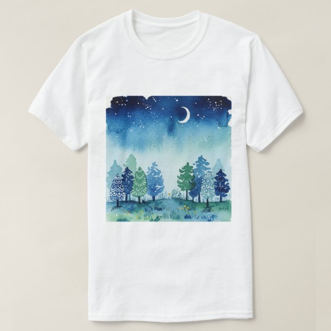 Barrskog under en stjärnhimmel t shirt (Design framsida)